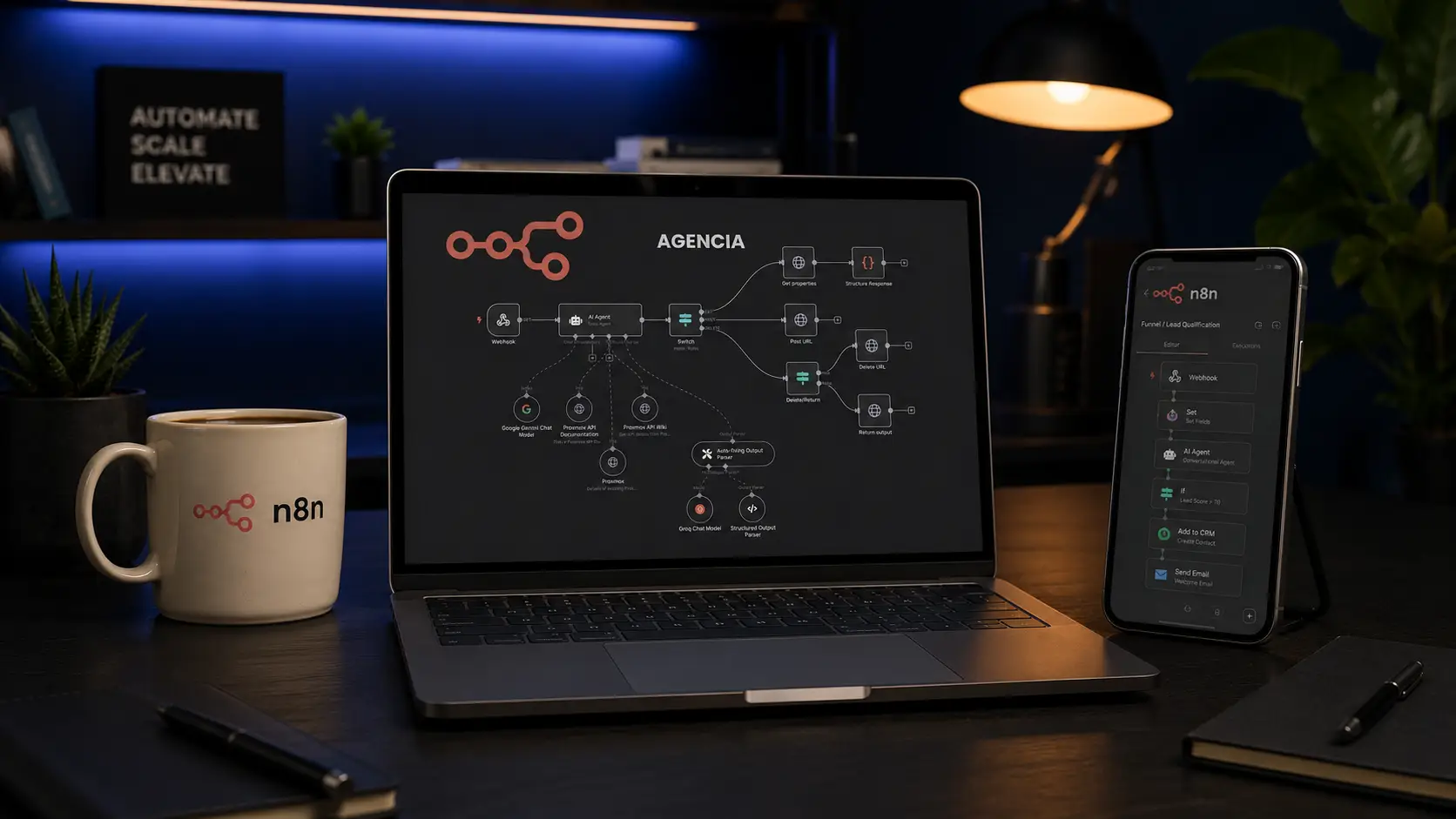 Mockup de fluxo de automação n8n criado pela MSG Agência Digital