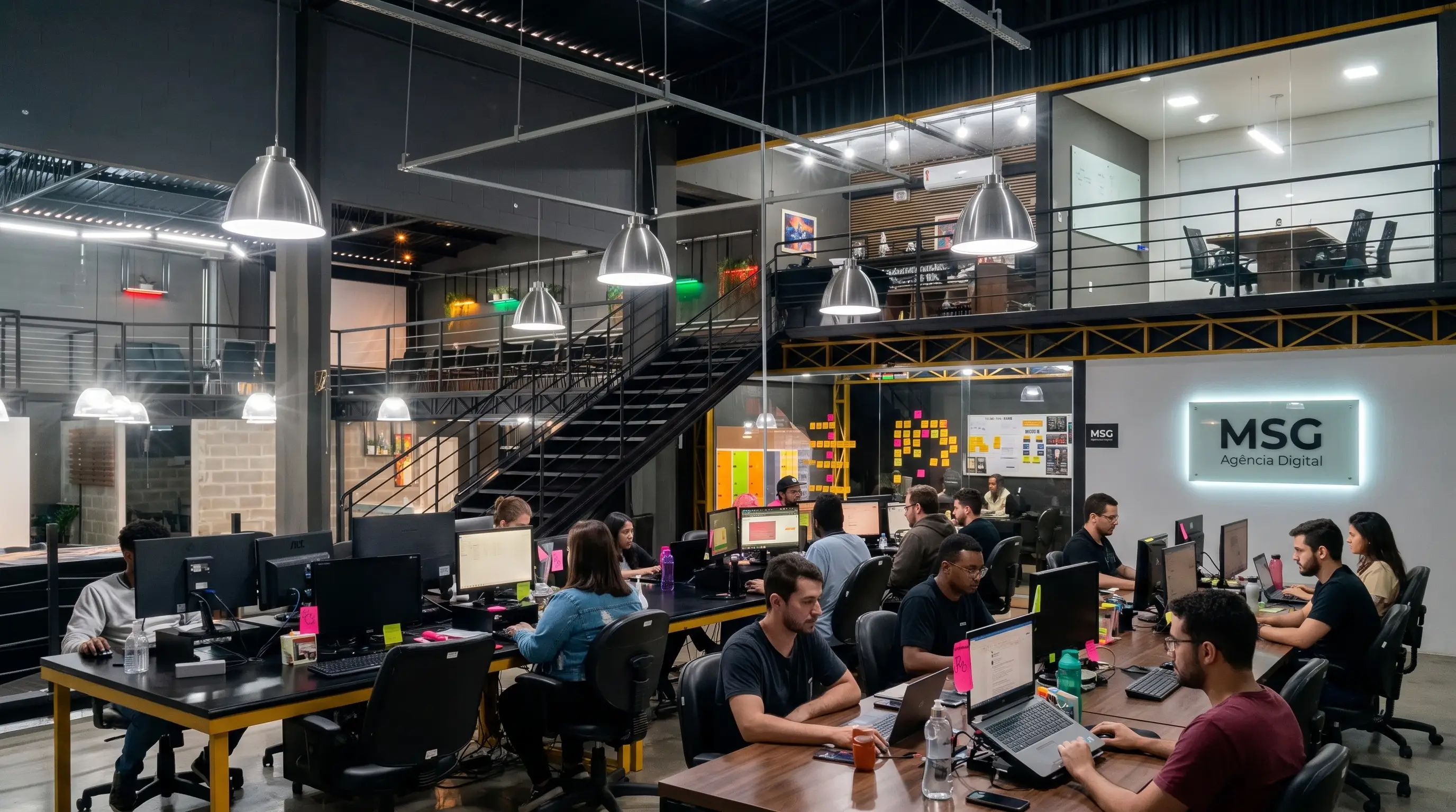 Escritório da MSG Agência Digital com equipe trabalhando em projetos digitais